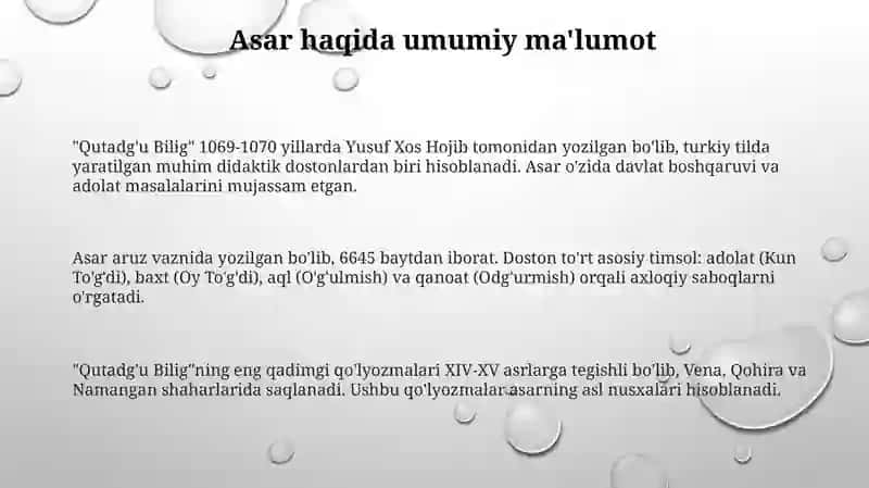 Qutadg'u Bilig asarining tahlili 3