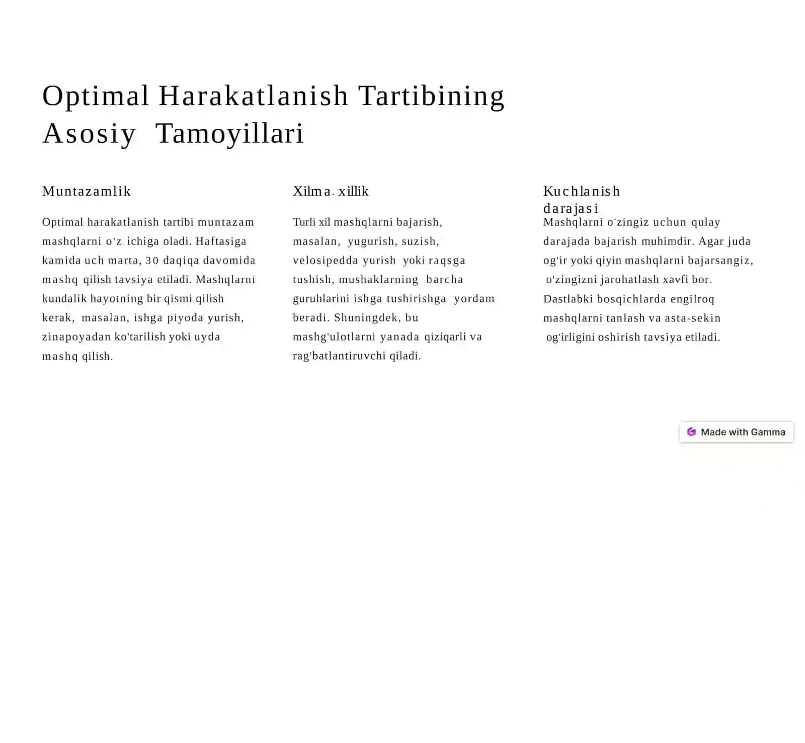 Optimal Harakatlanish Tartibi Salomatlik Uchun 3