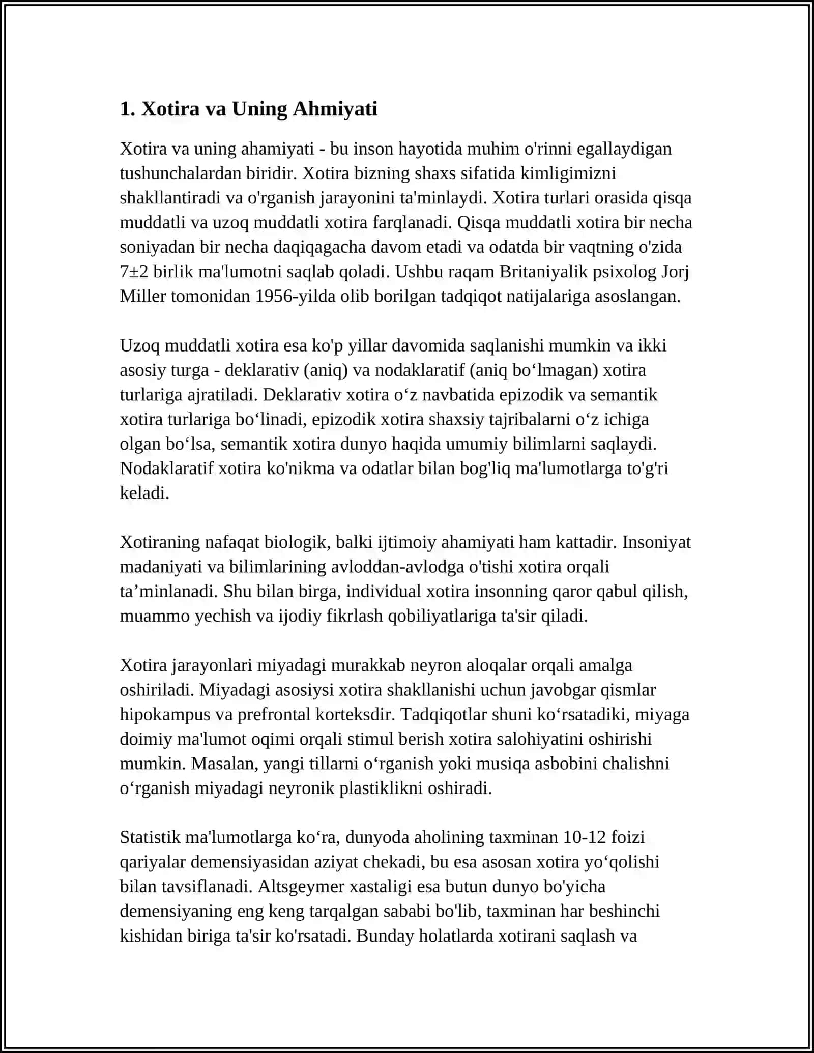 XOTIRA HAQIDA MUSTAQIL ISH 3
