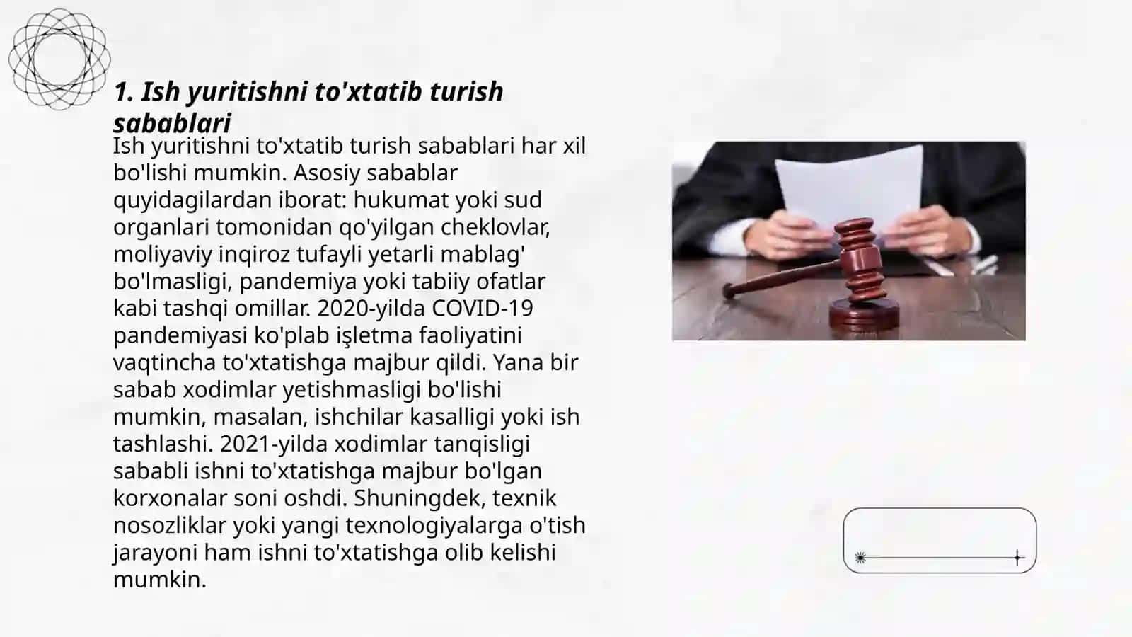 Ish yuritishni to'xtatish sabablari 3