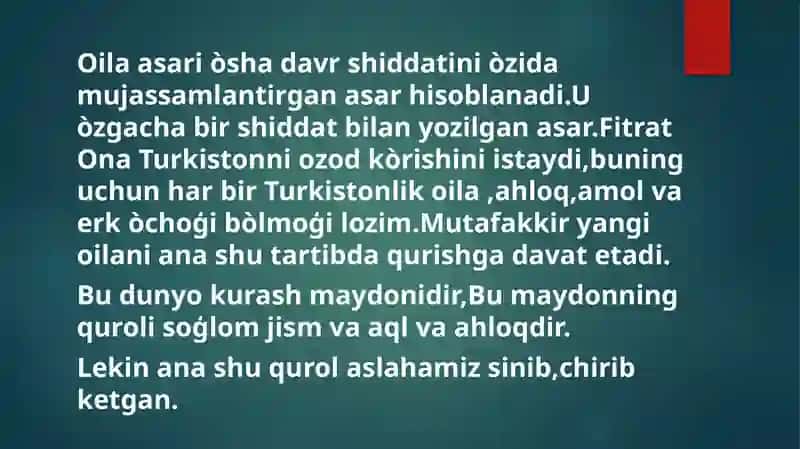 Abdurauf Fitratning“Oila”asari haqida 3