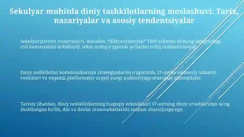 Diniy tashkilotlarning zamonaviy dunyoviy me’yorlarga moslashuvi 3