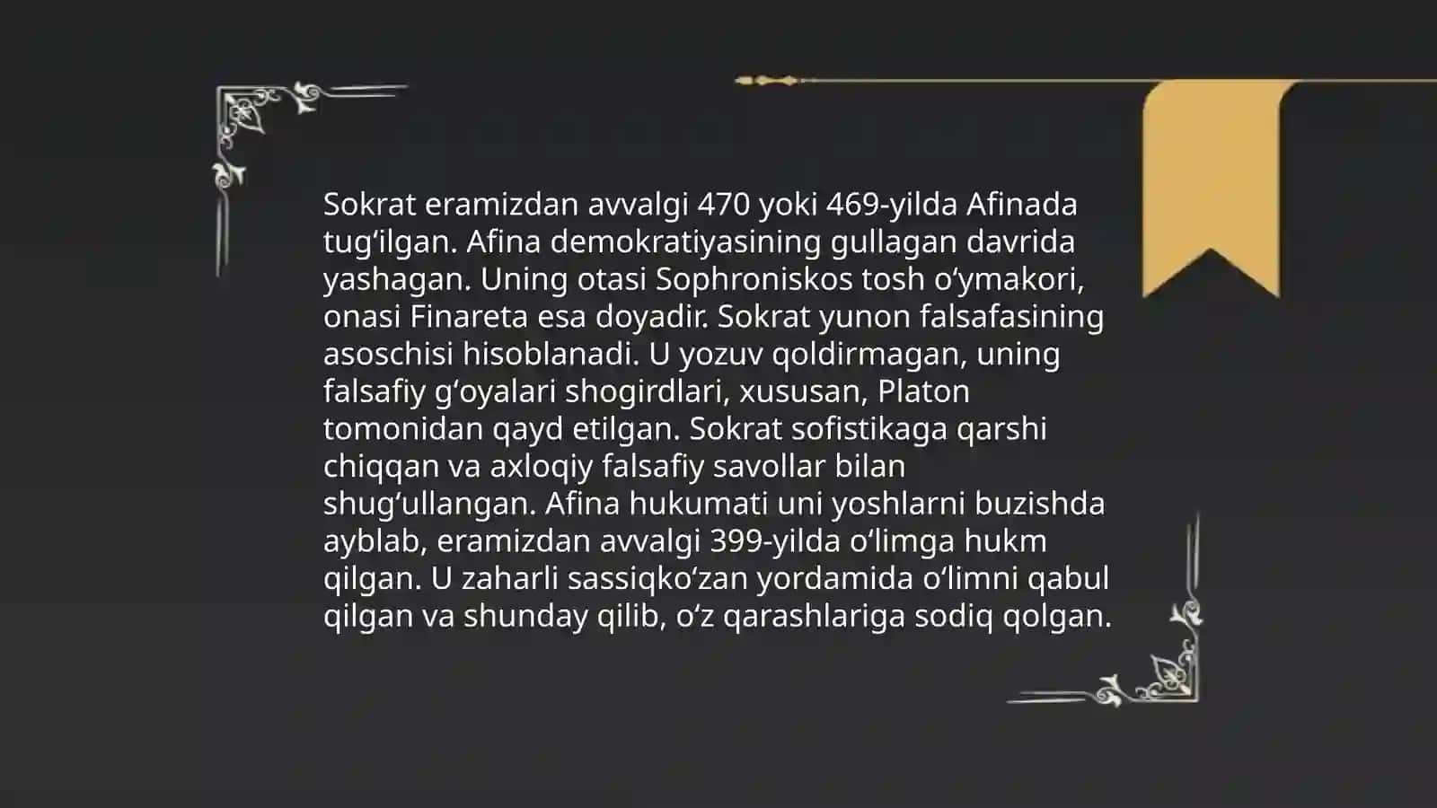 Sokratning hayoti va ijodi hamda kutubxonaga qoʻshgan buyuk hissalari va pedagogik gʻoyalari 3