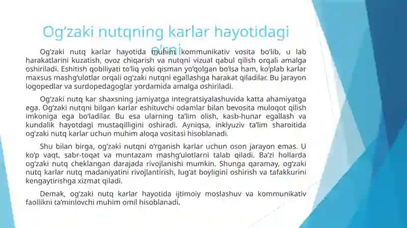 Karlarning kommunikativ faoliyatida og‘zaki nutq va daktil nutqining vazifalari 3