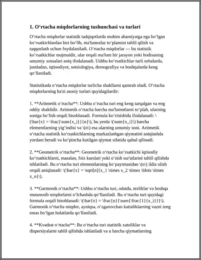 OʻRTACHA MIQDORLAR STATISTIKA FANIDAN 3