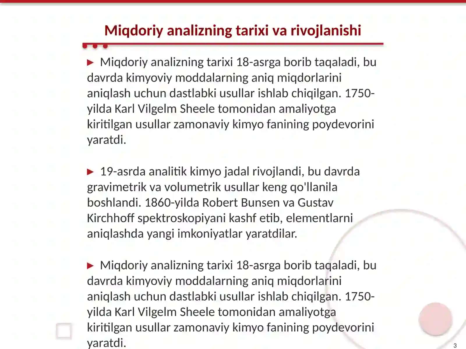 Miqdoriy analiz usullari Kimyo fani 3