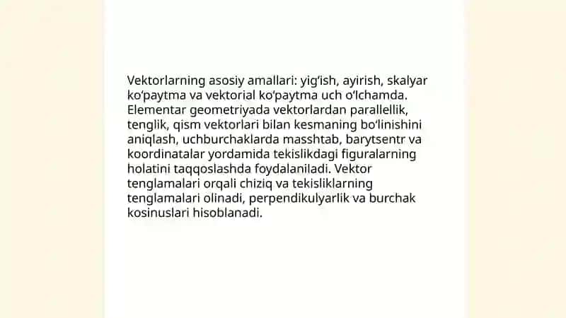 Vektorlar algebrasi elementlarini elementar geometriyada tatbiqlari 3