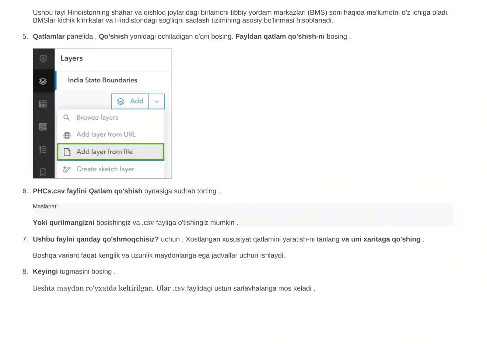 ArcGIS Onlinexaritasiga.csvfaylini 3
