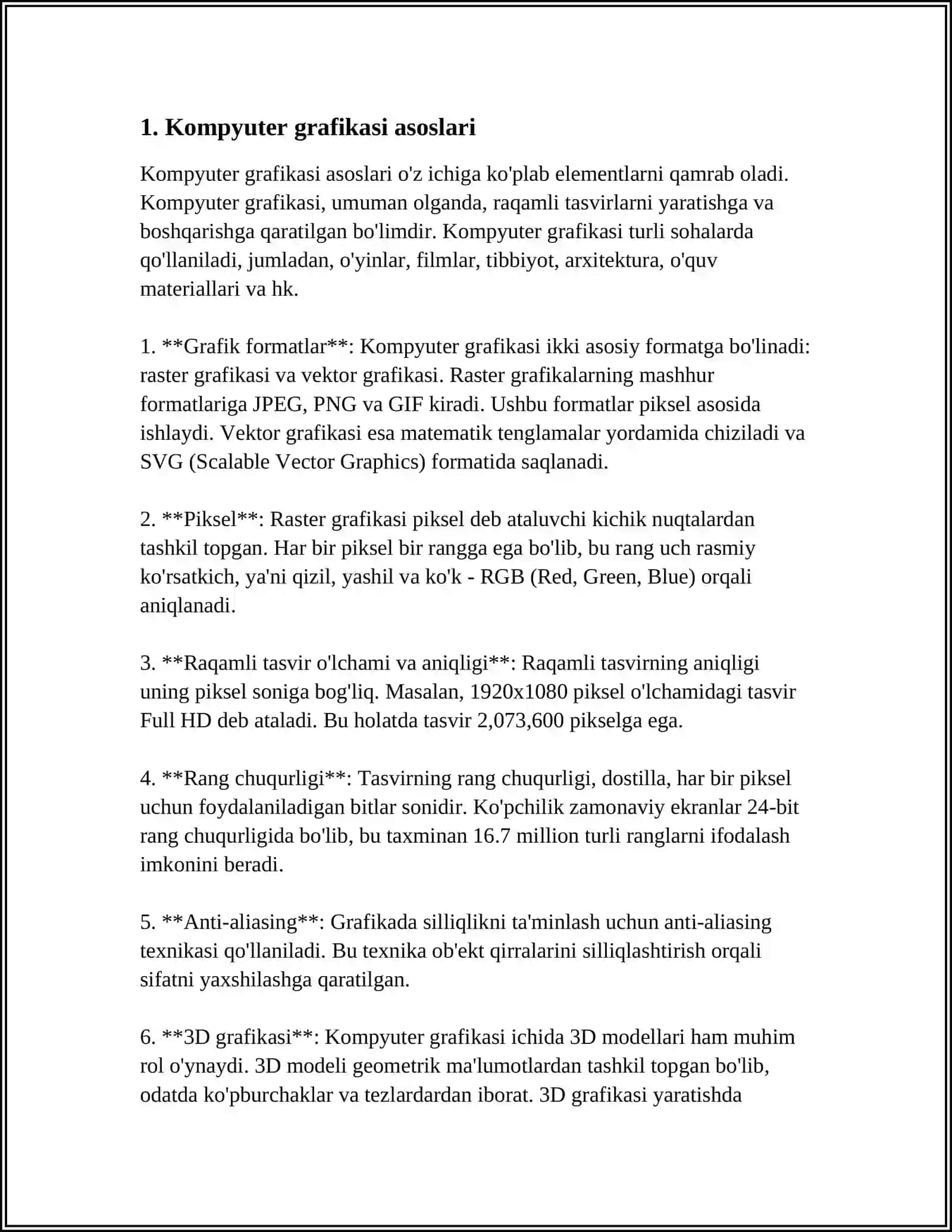 DASTURLASHDA KOMPYUTER GRAFIKASI 3