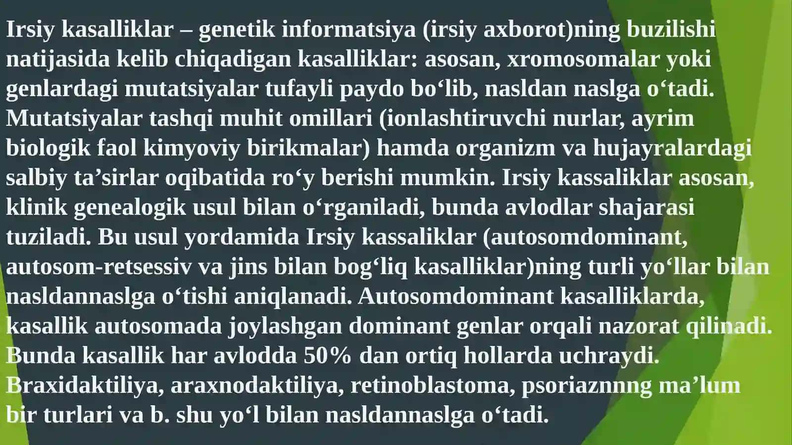 Irsiy kasalliklar: xromosoma va gen kasalliklari. 3