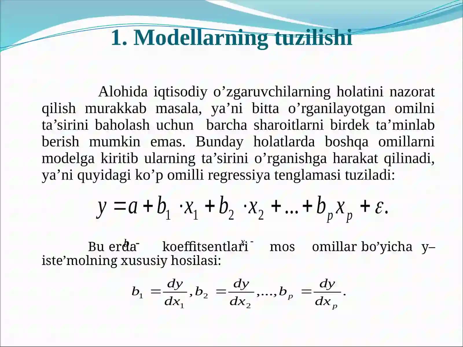 Ko’p omilli ekonometrik tahlil 3