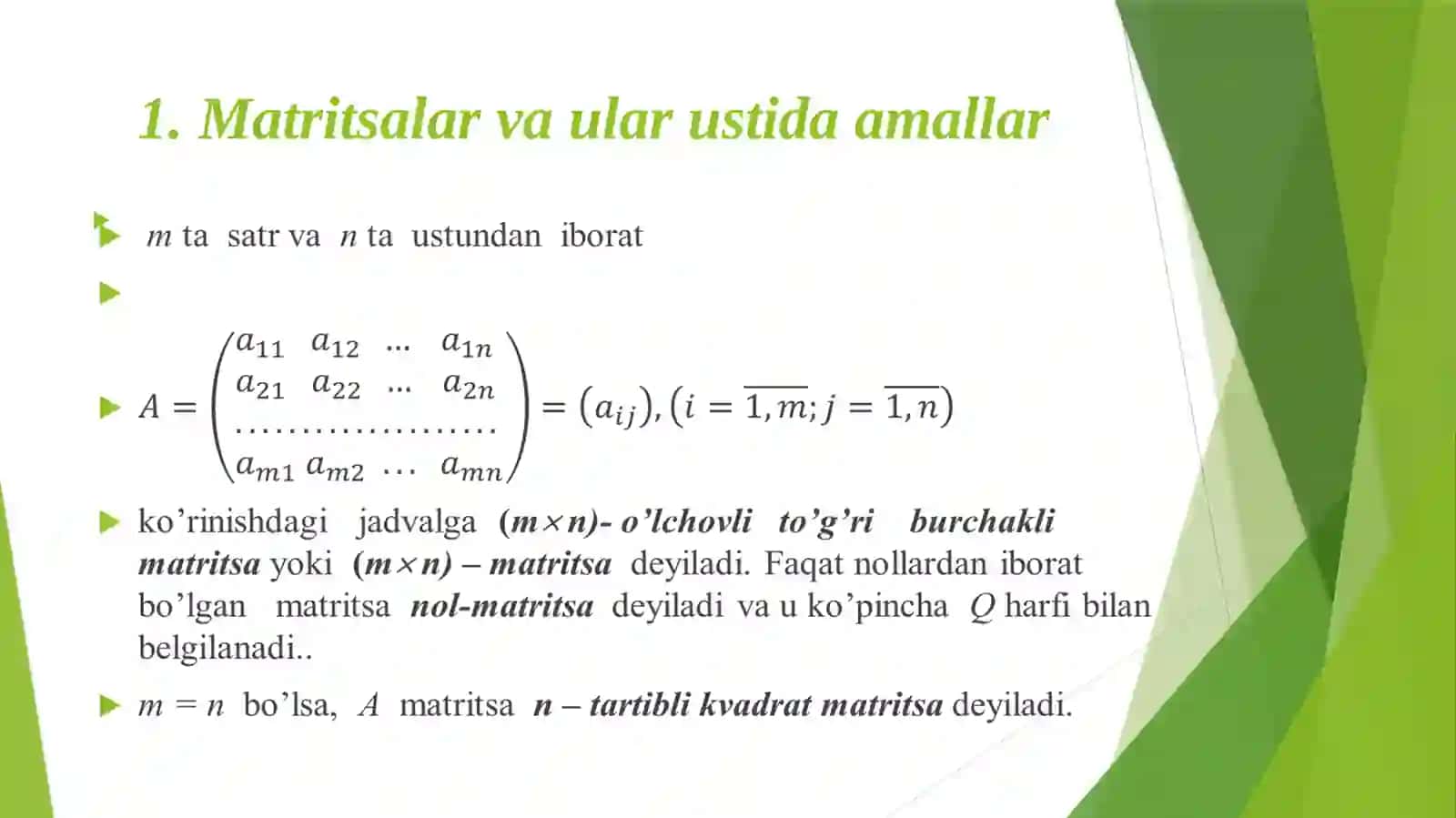 Ma’ruza: Chiziqli algebraik tenglamalar sistemasini yechishning aniq usullari 3