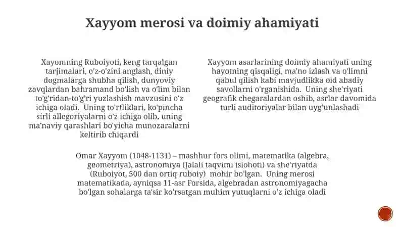 Umar Hayyom ruboiylari daruhiy tarbiyamasalasi 3