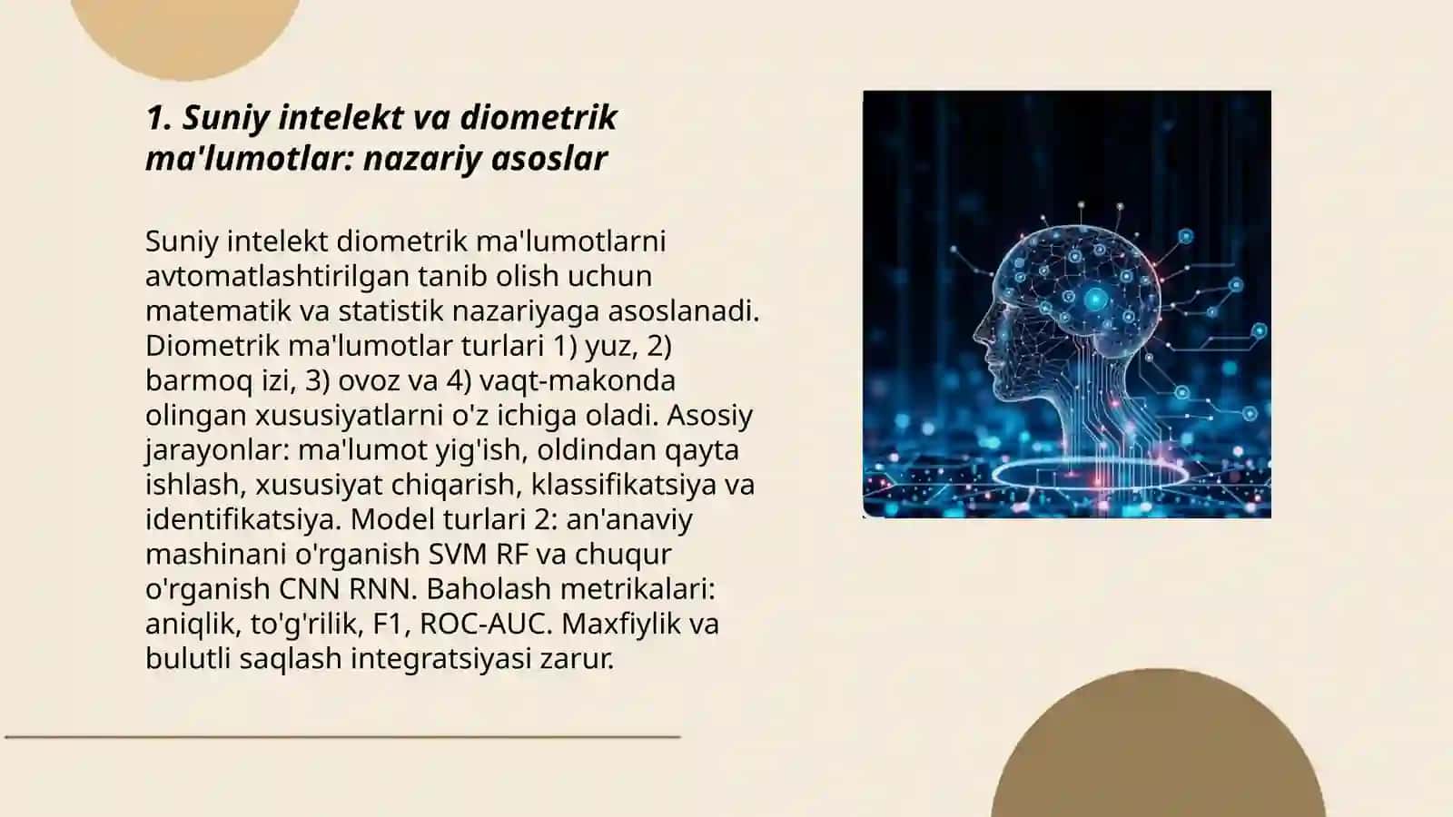 Suniy intelekt va diometrik ma'lumotlar: nazariy asoslar 3