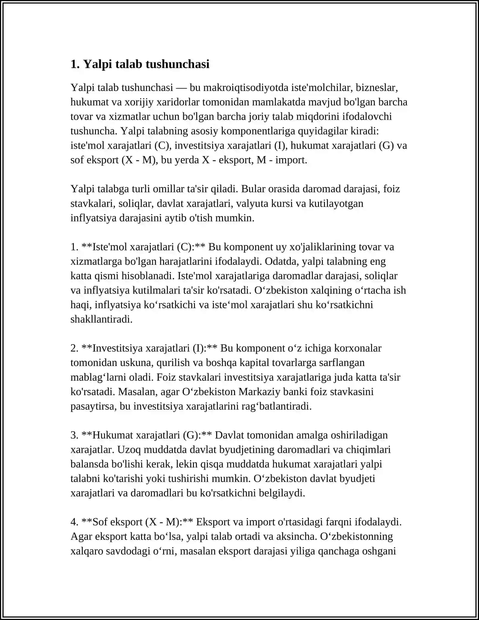 MILLIY IQTISODIYOT VA UNING MAKROIQTISODIY KO'RSATKICHLARI YALPI TALAB VA YALPI TAKLIF 3