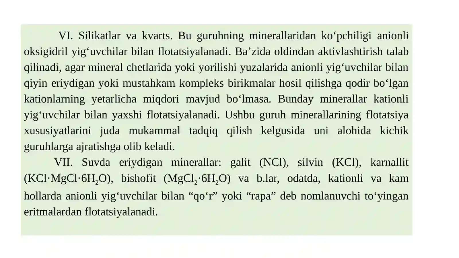 Flotatsiyalanuvchanlik bo‘yicha minerallar tasnifi 3
