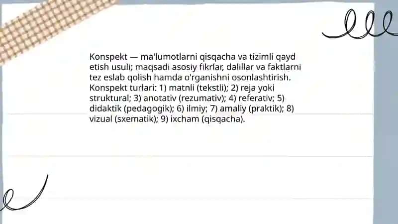 Konspekt Konspekt turlari 3