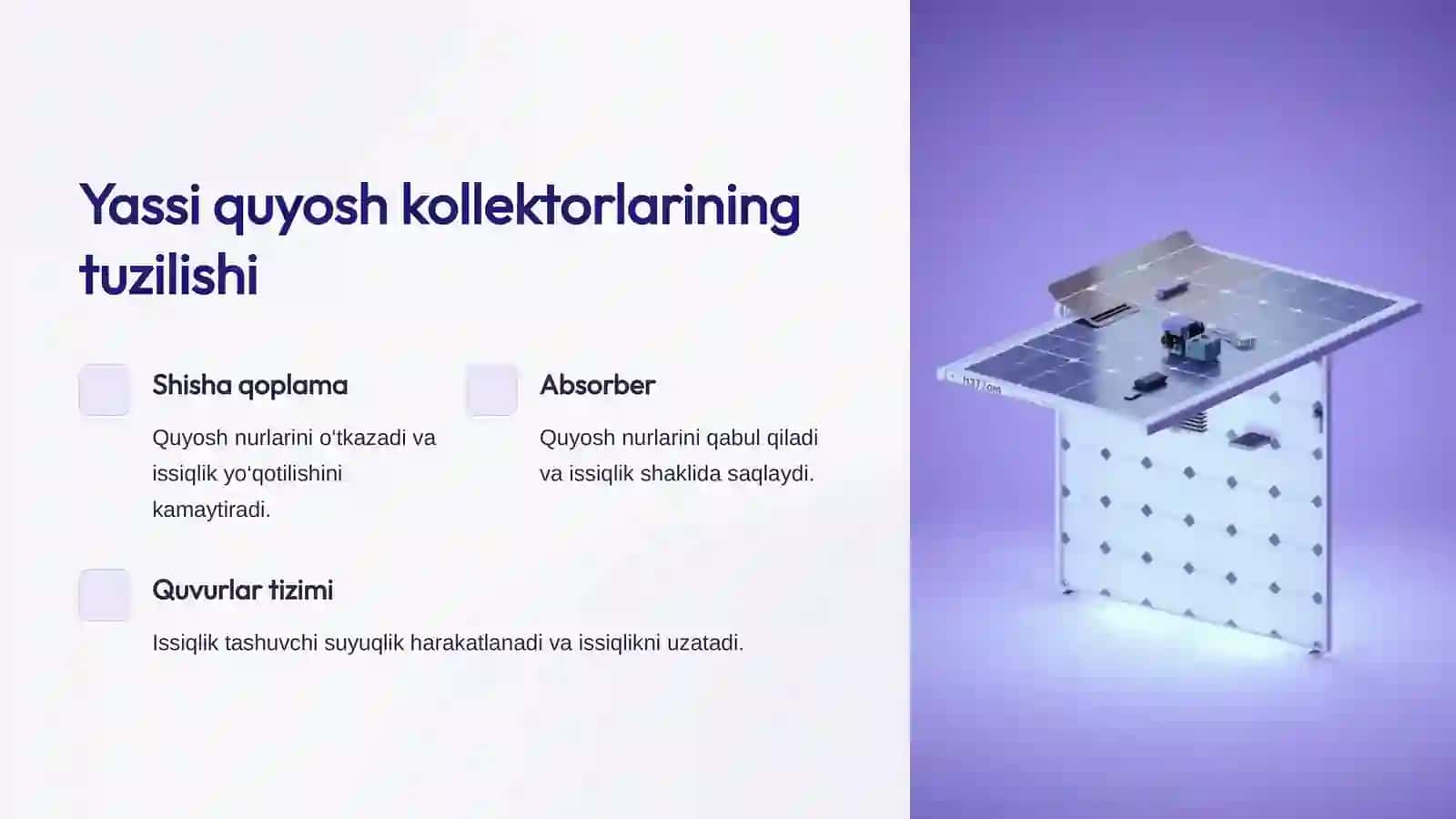 Quyosh kollektorlari turlari, tuzilishi va ishlash prinsipi 3