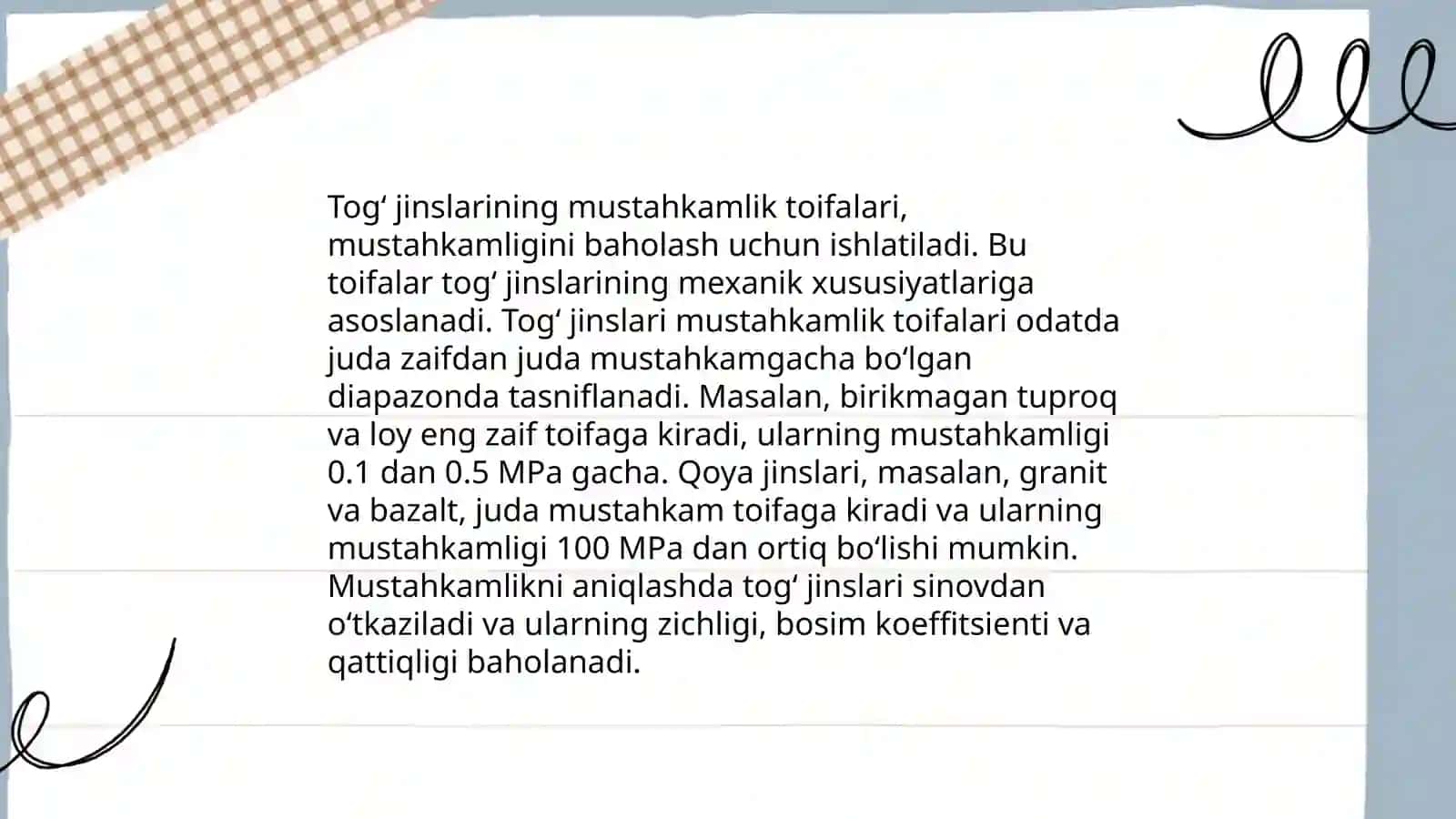 Togʻ jinslarining mustahkamlik toifalari boʻyicha turlari 3