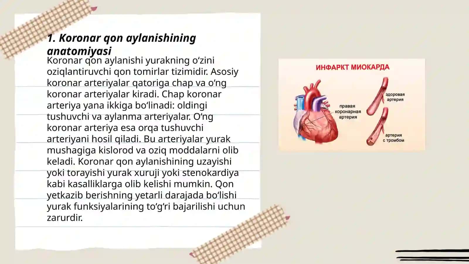 Koronar qon aylanishi. Miokard infarktida EKG 3