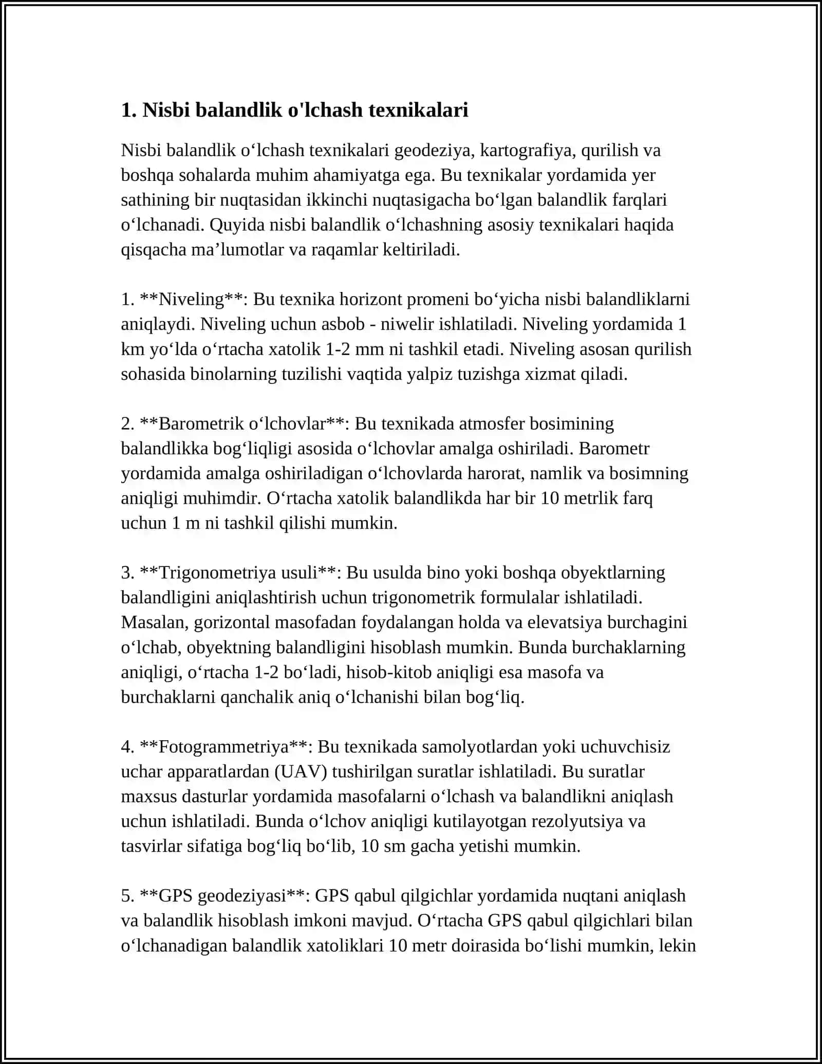 Nisbiy Balandlik O'lchash Sinovlari 3