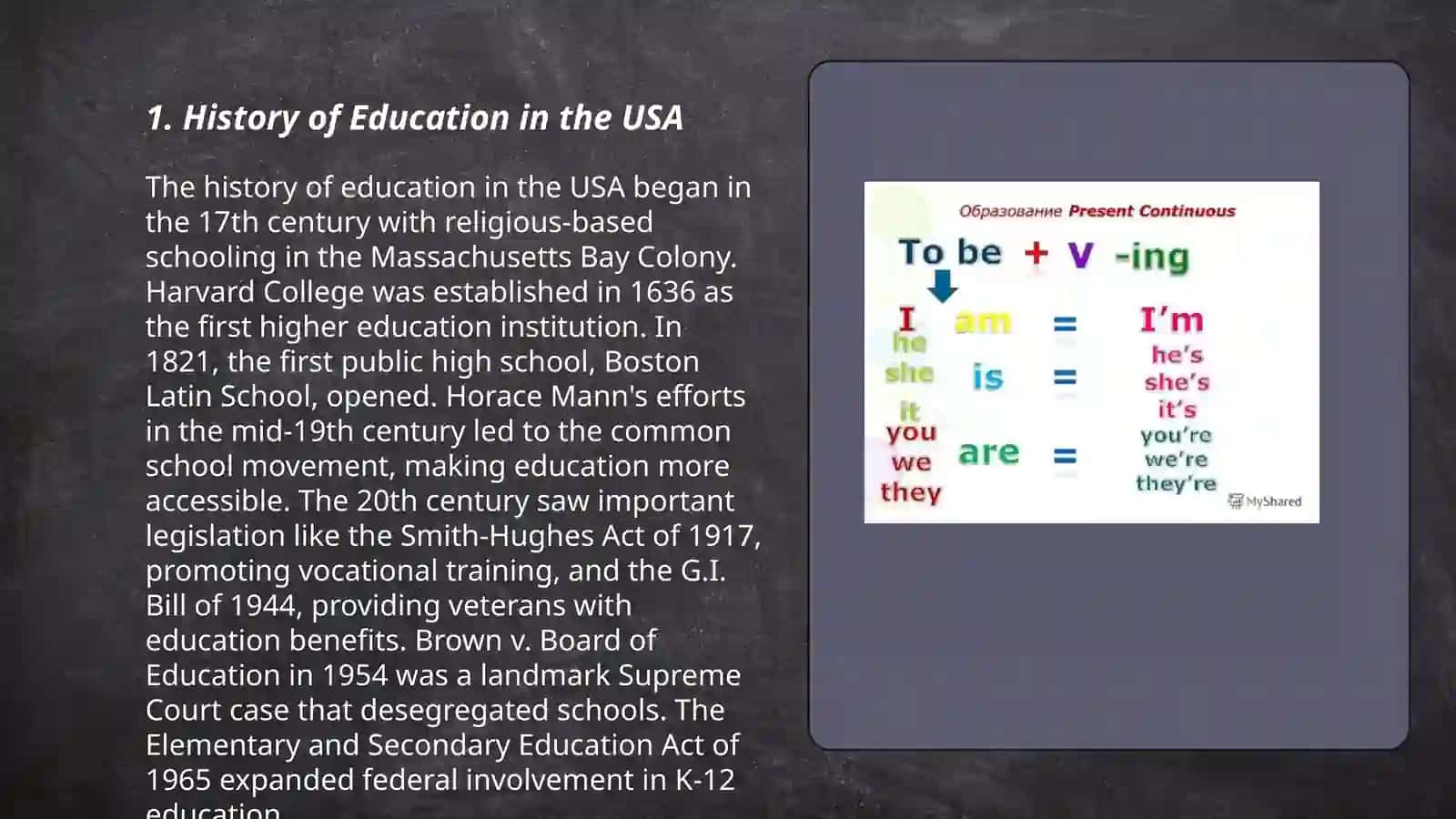 Education in the USA. Gr: Present Continuous 3
