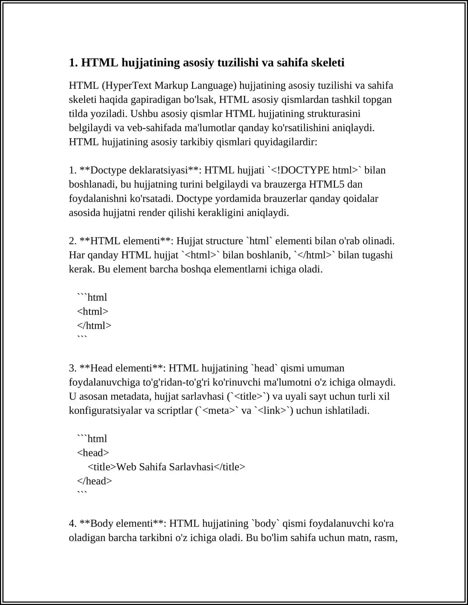 HTML DA SODDA WEB SAHIFA YARATISH (MATN RASM XAVOLA) 3