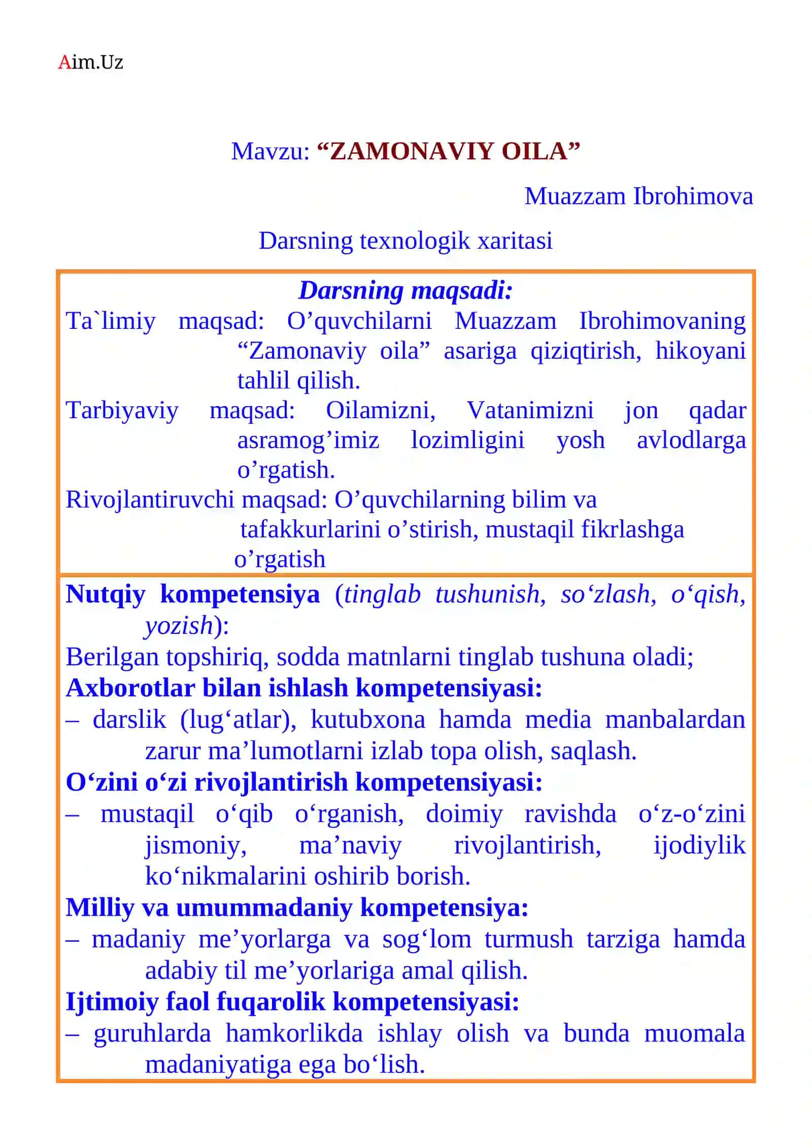 Darsning texnologik xaritasi 3