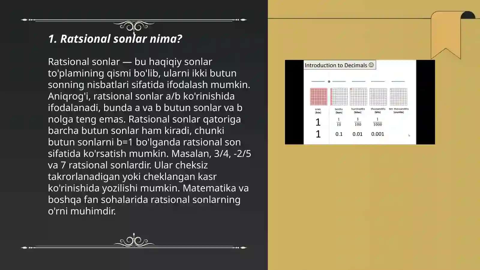 Ratsional sonlarni cheksiz o'nli kasr shaklida tasvirlash 3
