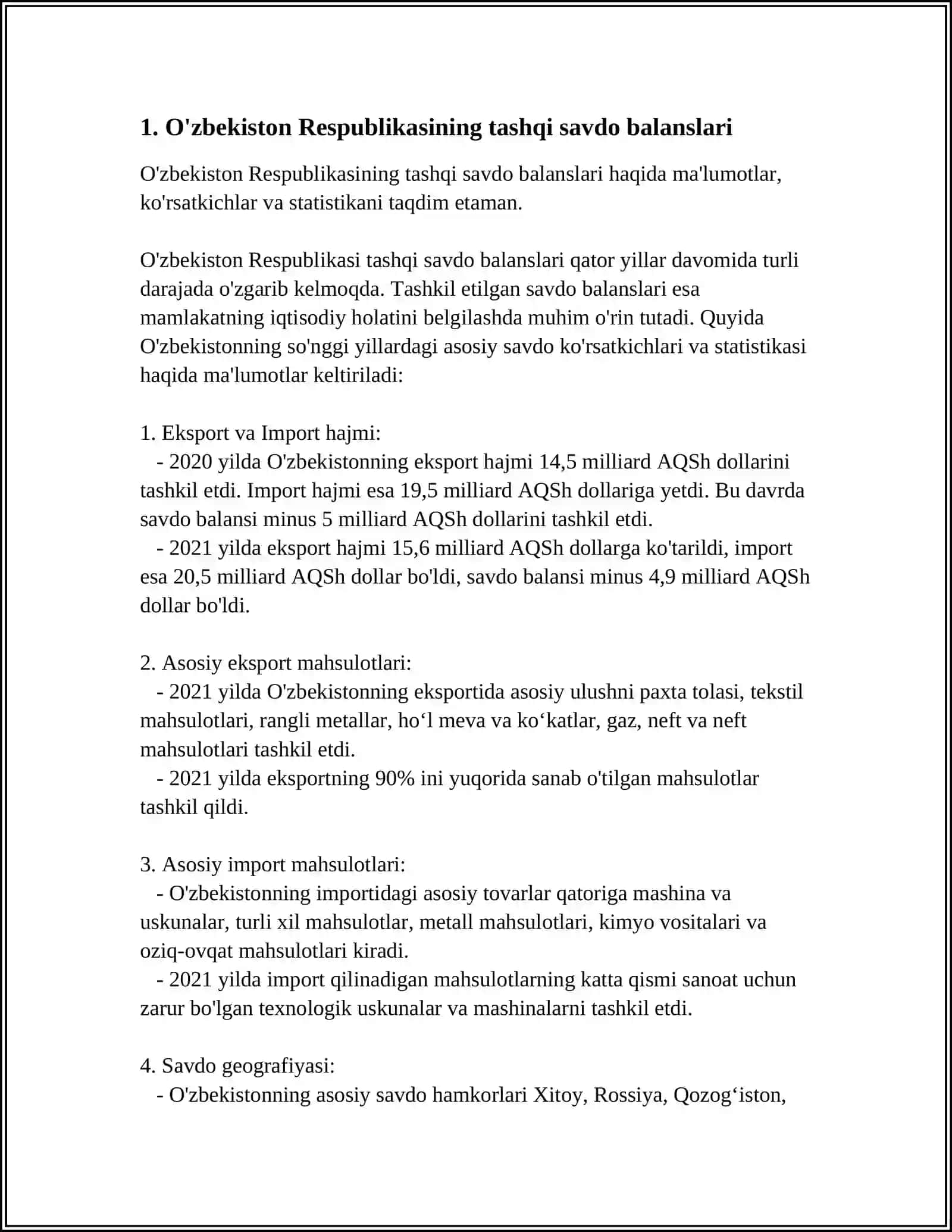 O'ZBEKISTON TO'LOV BALANSI REFERATI 3