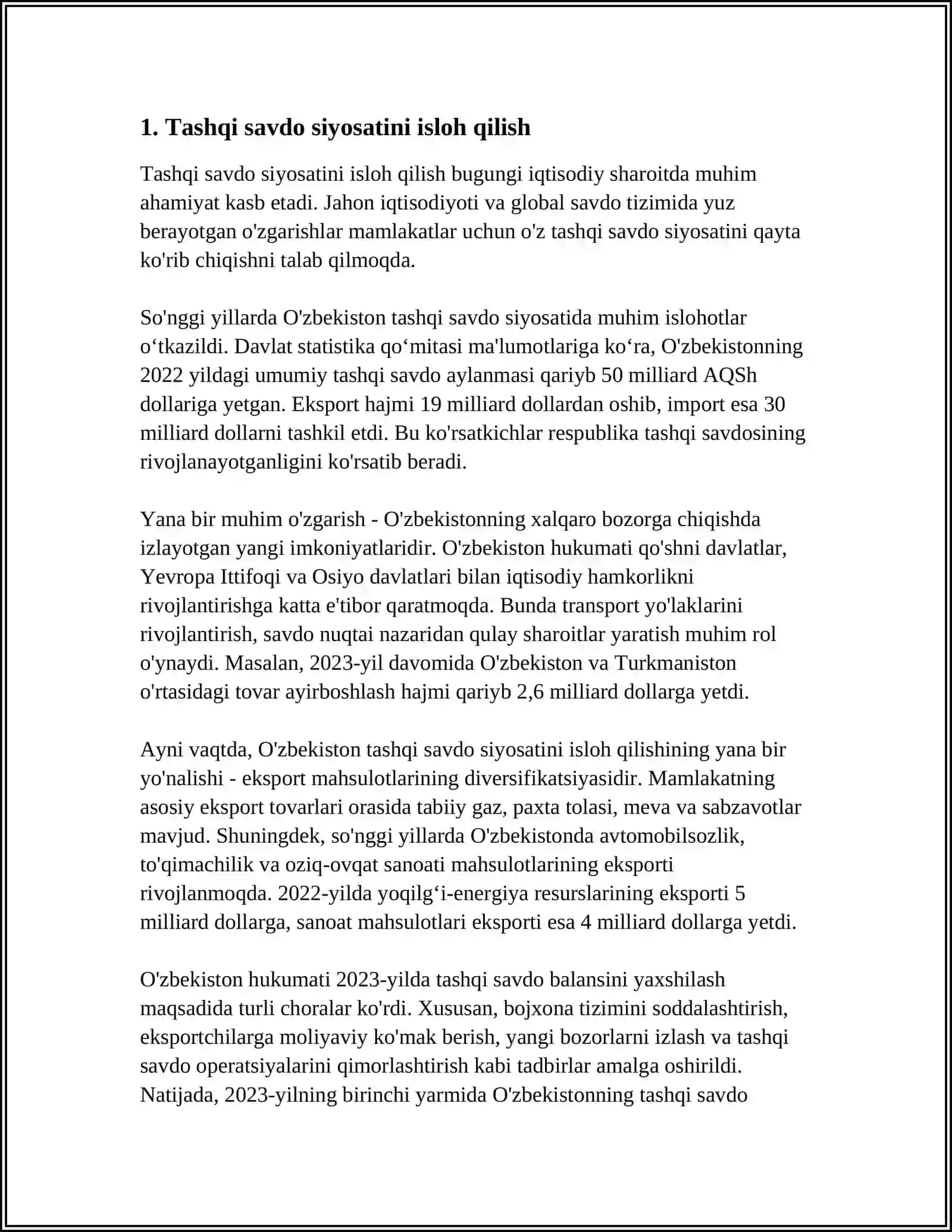 TASHQI IQTISODIY FAOLIYAT SOHASIDAGI ISLOHOTLAR 3