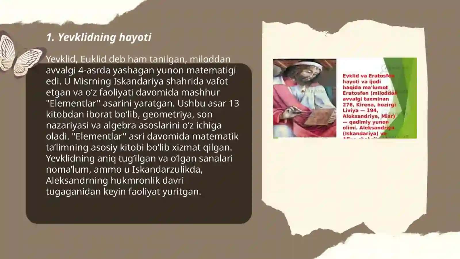 Yevklid va Erotasfen hayoti va ijodi haqida ma'lumot 3