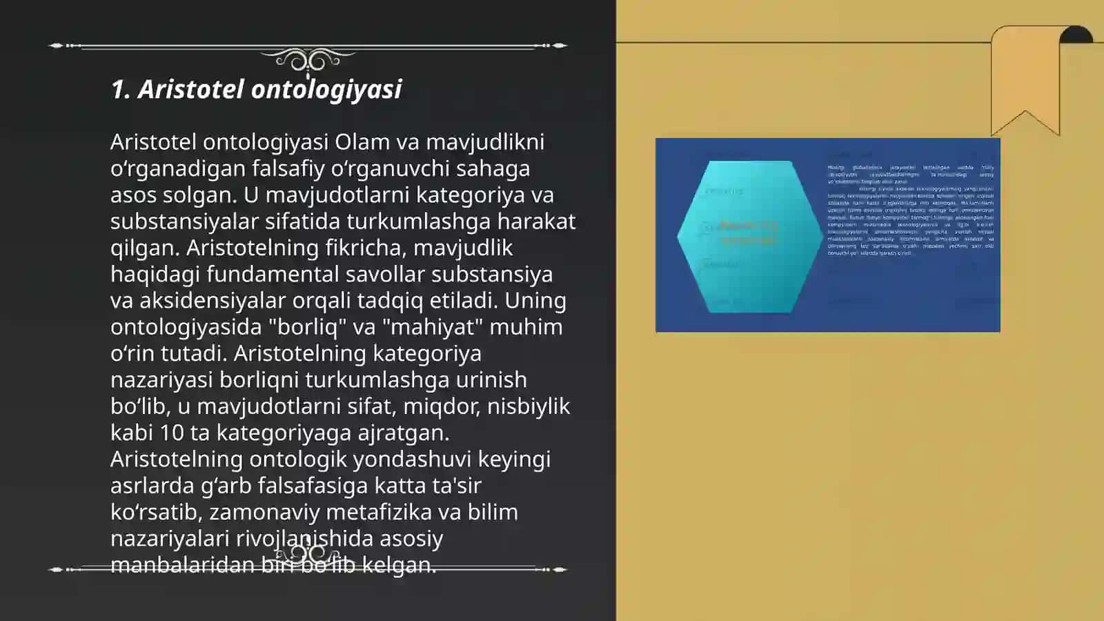 Aristotel, Farobiy va Kont ontologiyasining kategoryalarining tasnifi 3