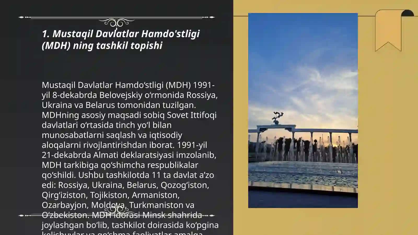 Mustaqil Davlatlar Hamdo'stligi (MDH) ning tashkil topishi 3