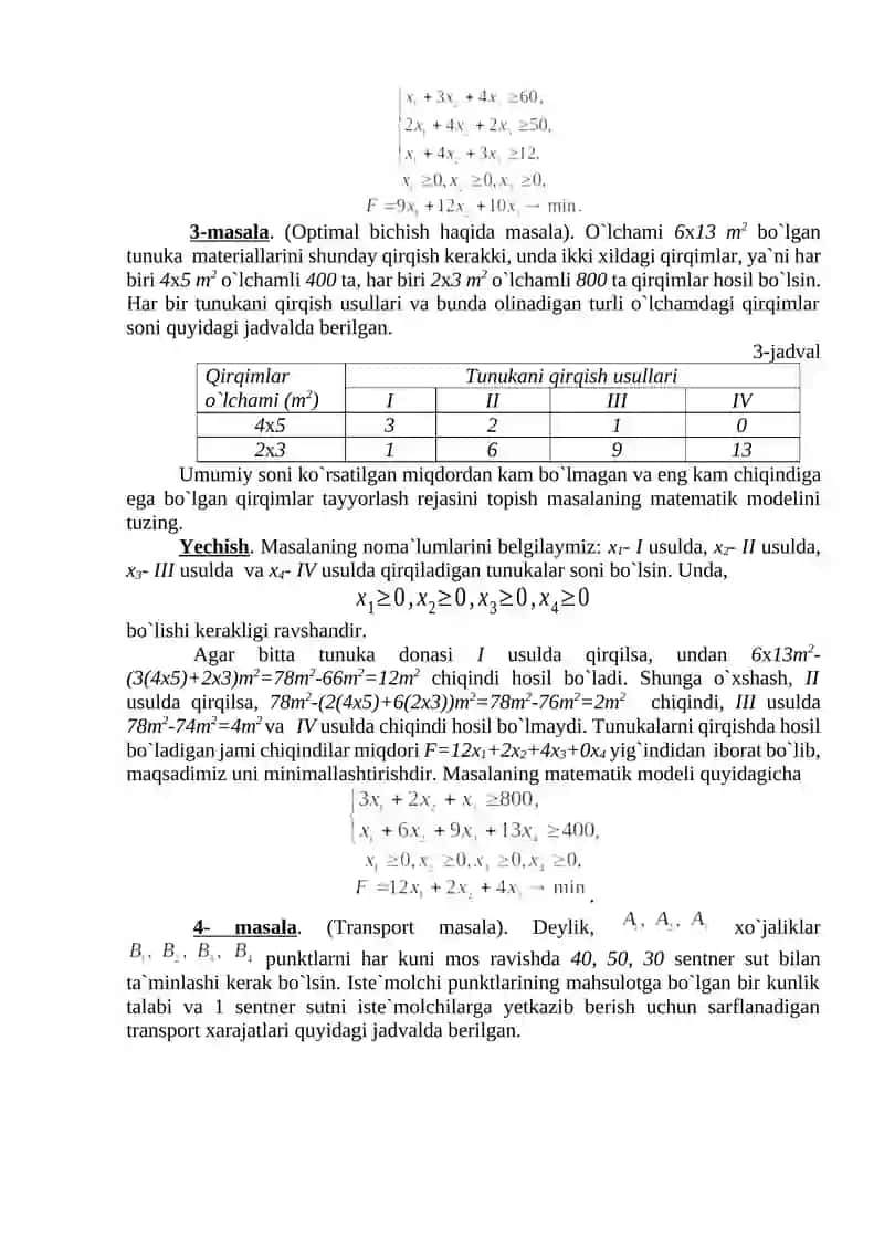 Amaliy mashg`ulot uchun masalalar 3