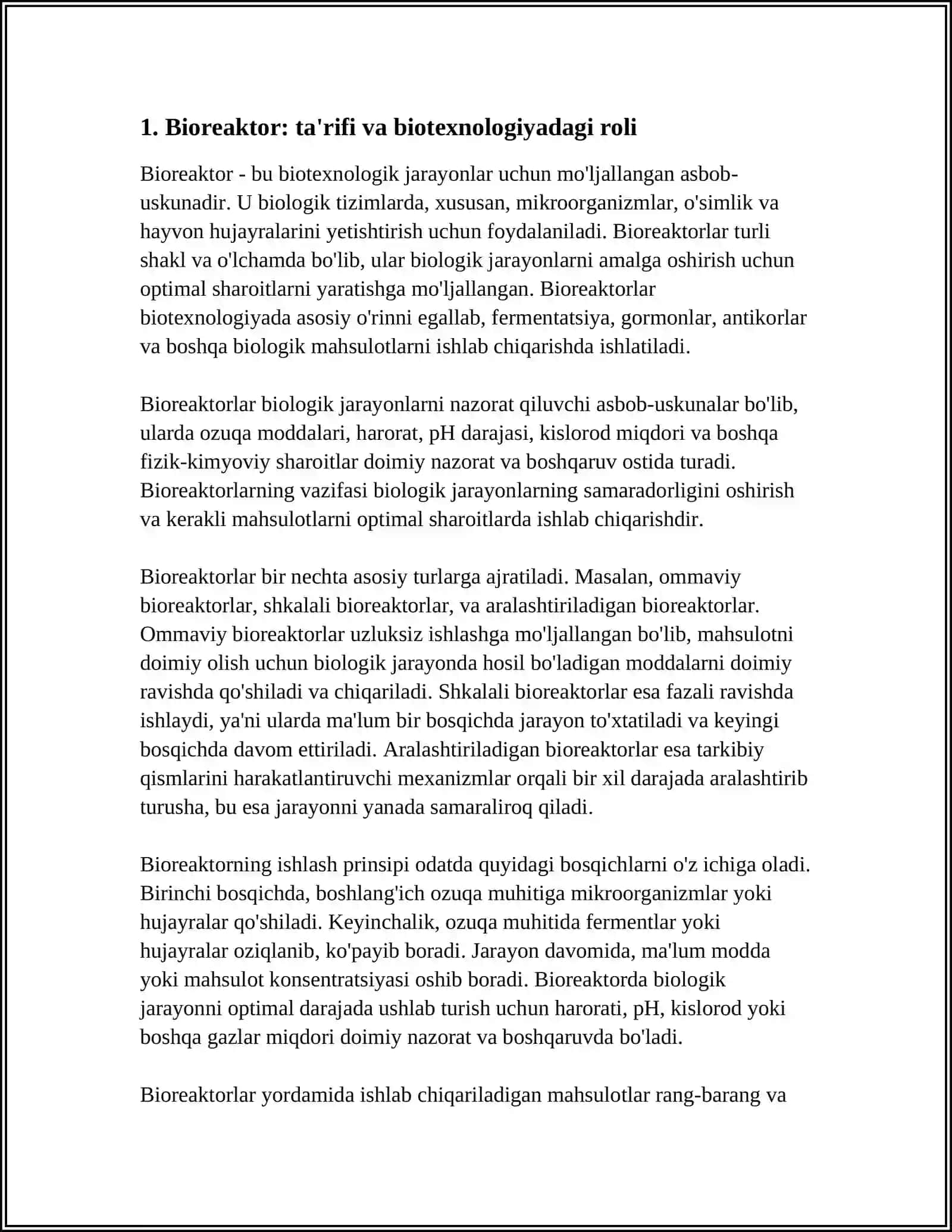 BIOREAKTOR—BIOTEXNALOGIYANING YURAGI 3