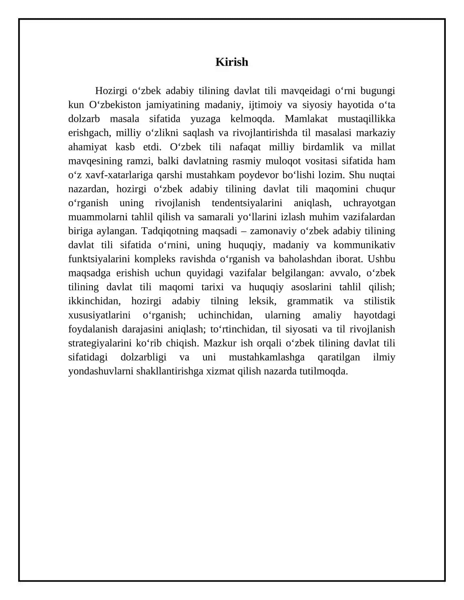 Hozirgi oʻzbek adabiy tilining davlat tili mavqeidagi o'rni 3