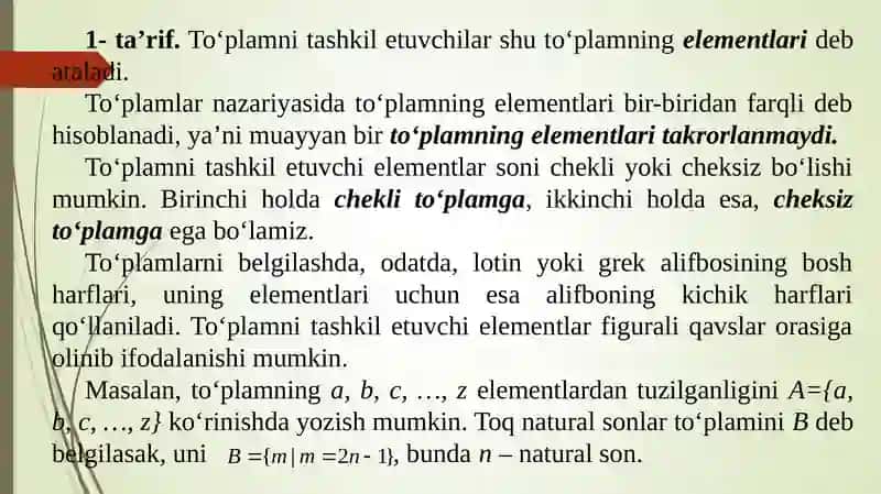 To‘plamlar va ular ustida amallar 3