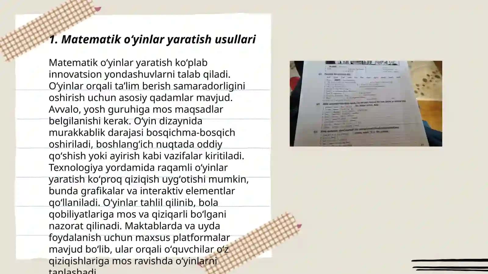 Matematik ōyinlar va ijodiy mashqlar tayyorlash 3