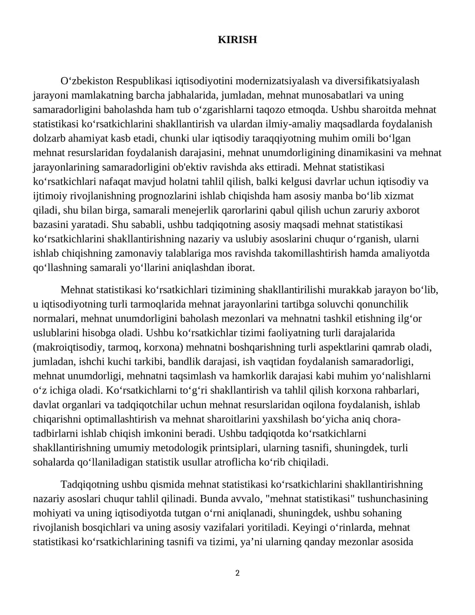 Mexnat statistikasi ko’rsatgichlarini shakillantirish 3