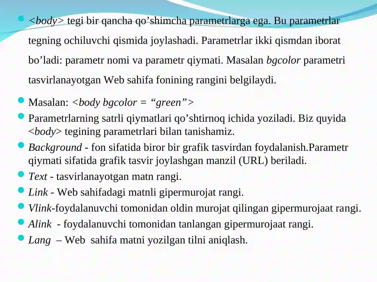 2-Maruza HTML tilida rasmlar hosil qilish teglari, HTML tilida gi’ermatn joylashtirish teglari 3