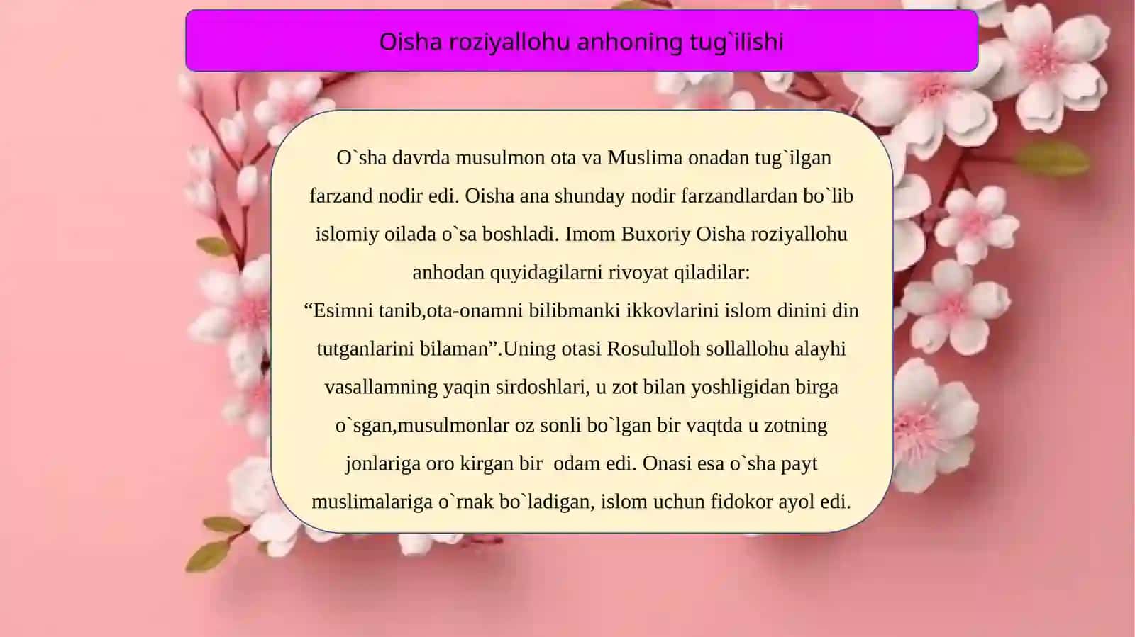 Sayyida Oisha binti Abu Bakr  roziyallohu a 3