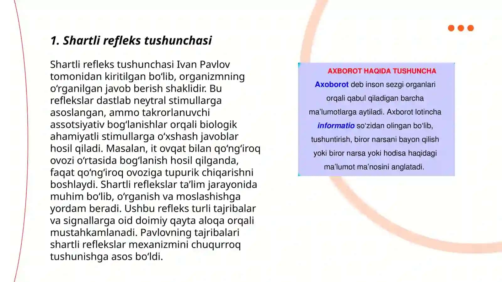 Inson reflektor tizimi shartli reflekslarni tekshirish usullari 3