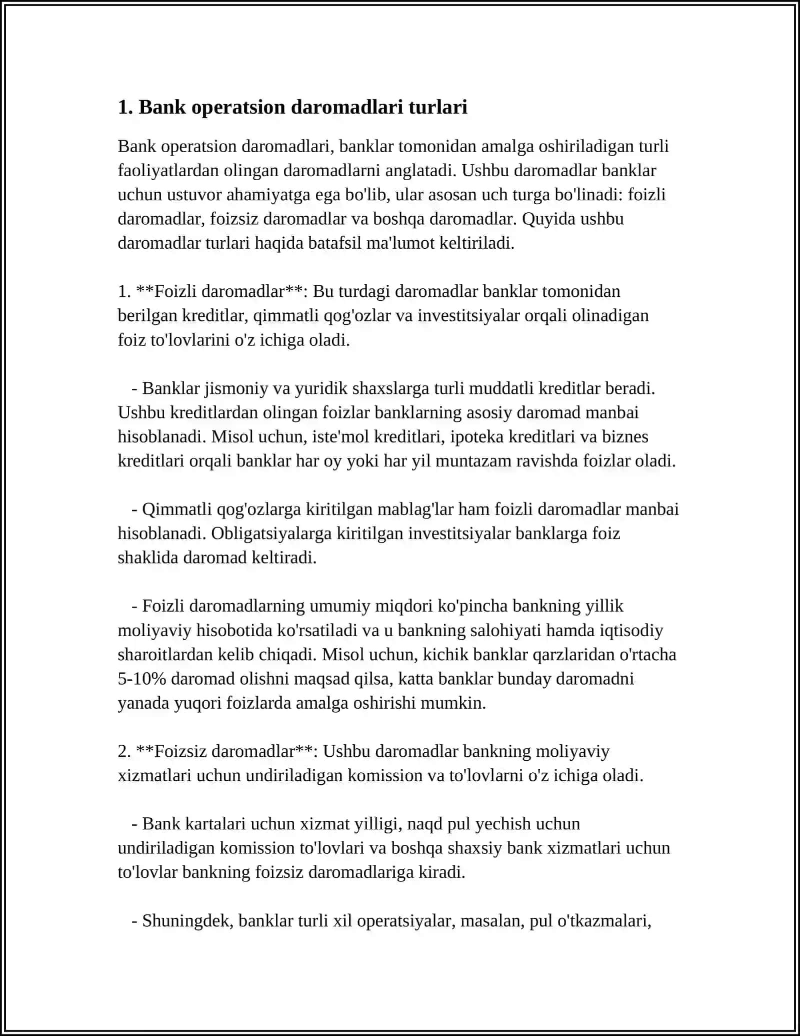 BANKNING OPERATSION DAROMADLARI 3