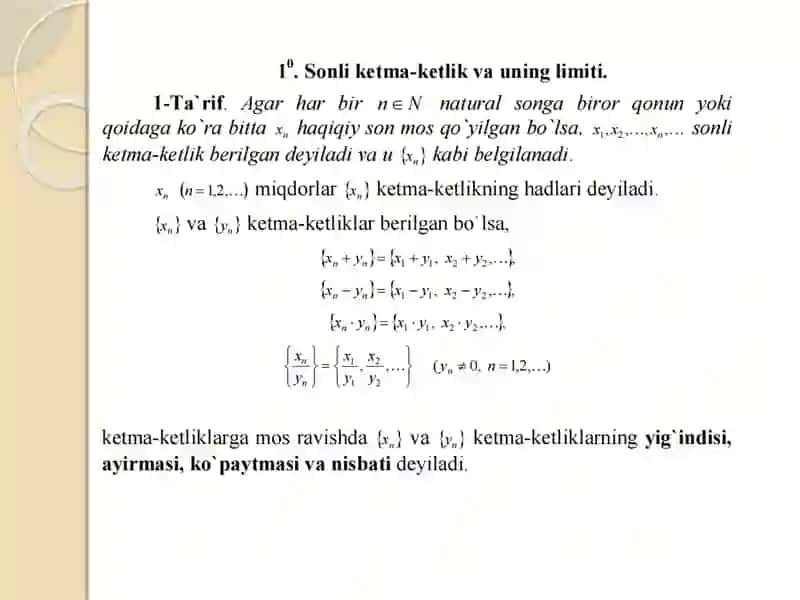 Sonli ketma-ketliklar va uning limiti 3