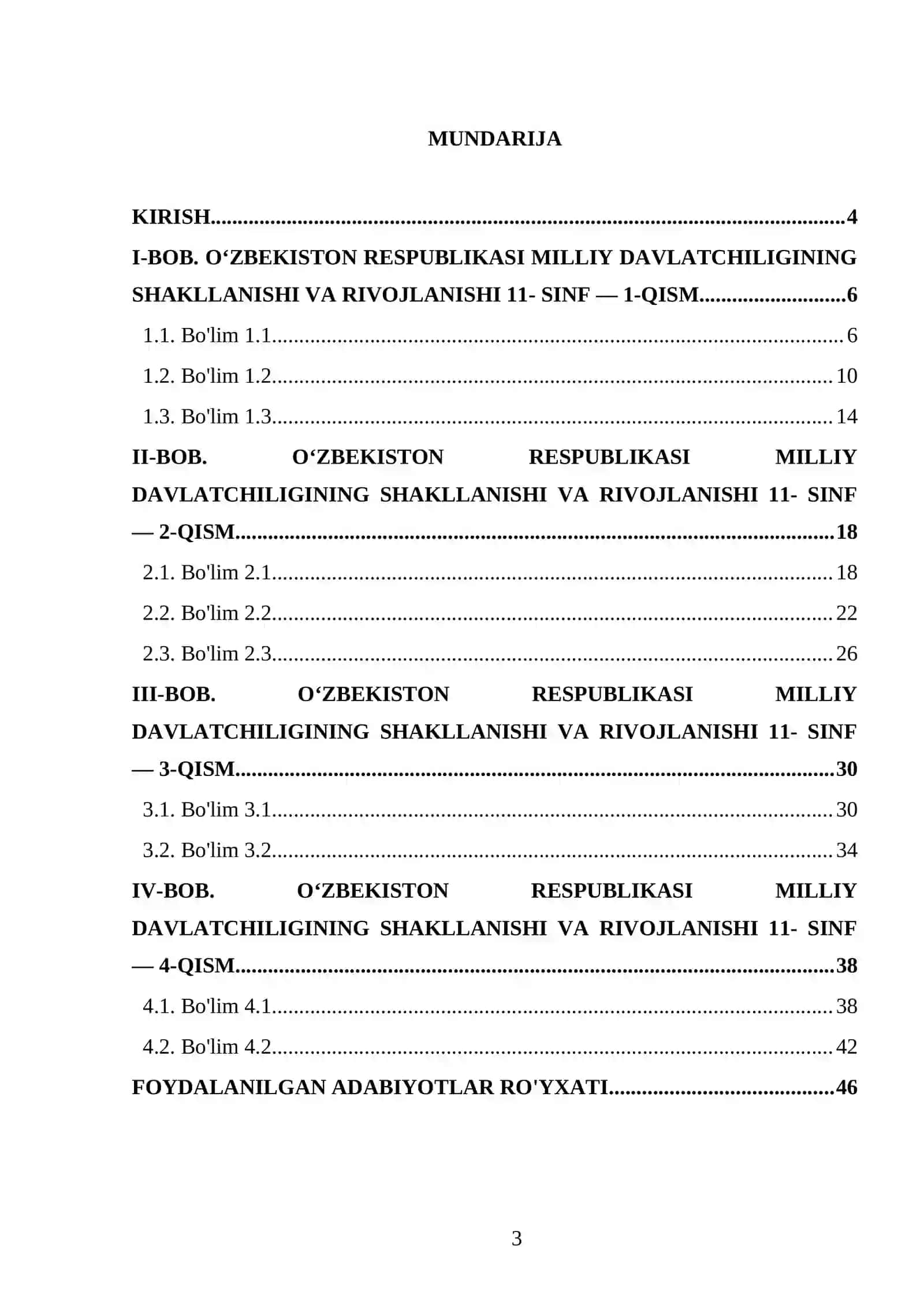 O‘ZBEKISTON RESPUBLIKASI MILLIY DAVLATCHILIGINING SHAKLLANISHI VA RIVOJLANISHI 11- SINF 3