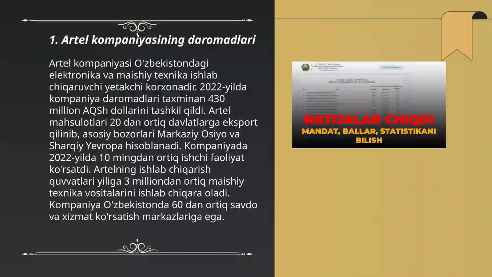 Artel kompaniyasining moliyaviy natijalari 3