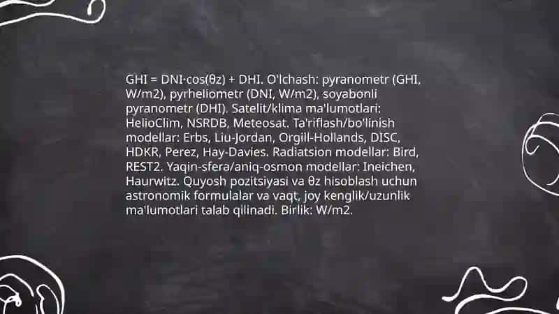 Quyosh energitikasi resuslarni hisoblash usullari 3