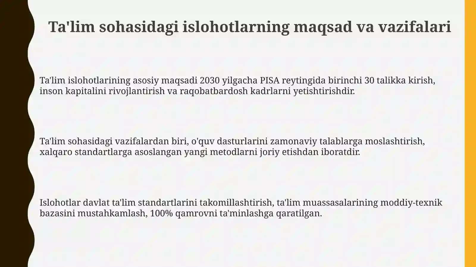 Oʻzbekiston respublikasi dataʼlim sohasida amalga oshirilgan islohotlar 3