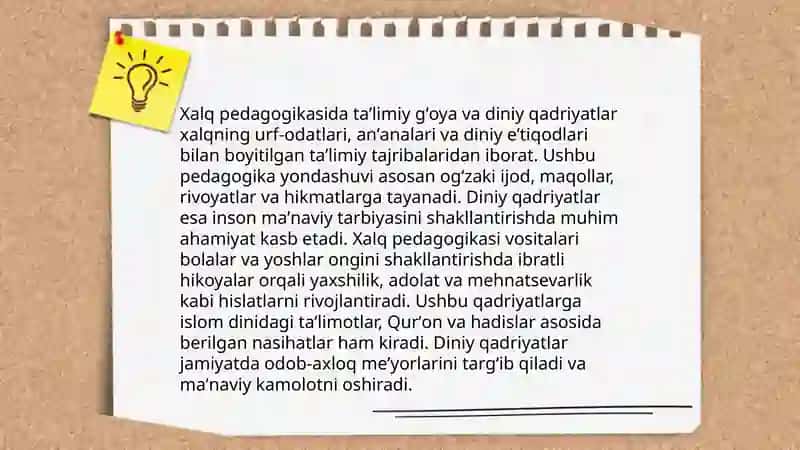 Xalq pedagogikasida taʼlimiy-tarbiyaviy gʻoyalarni aks ettiruvchi diniy taʼlimotlar 3